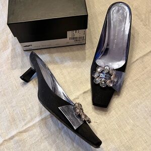 Vintage Y2K Giuseppi Zanotti Vale Crepe Black Satin Mules in Original Box!